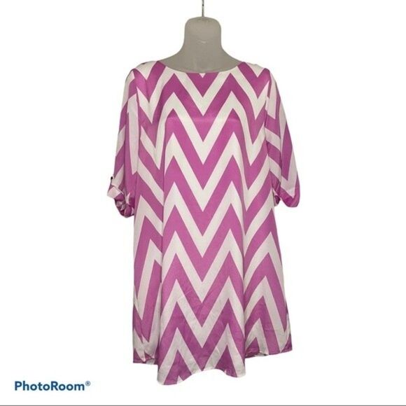 Everly Purple and White Chevron Tunic Dress Size Large - Picture 1 of 5